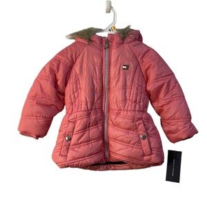 Tommy Hilfiger Baby Girls Long Puffer with Faux Fur Hood